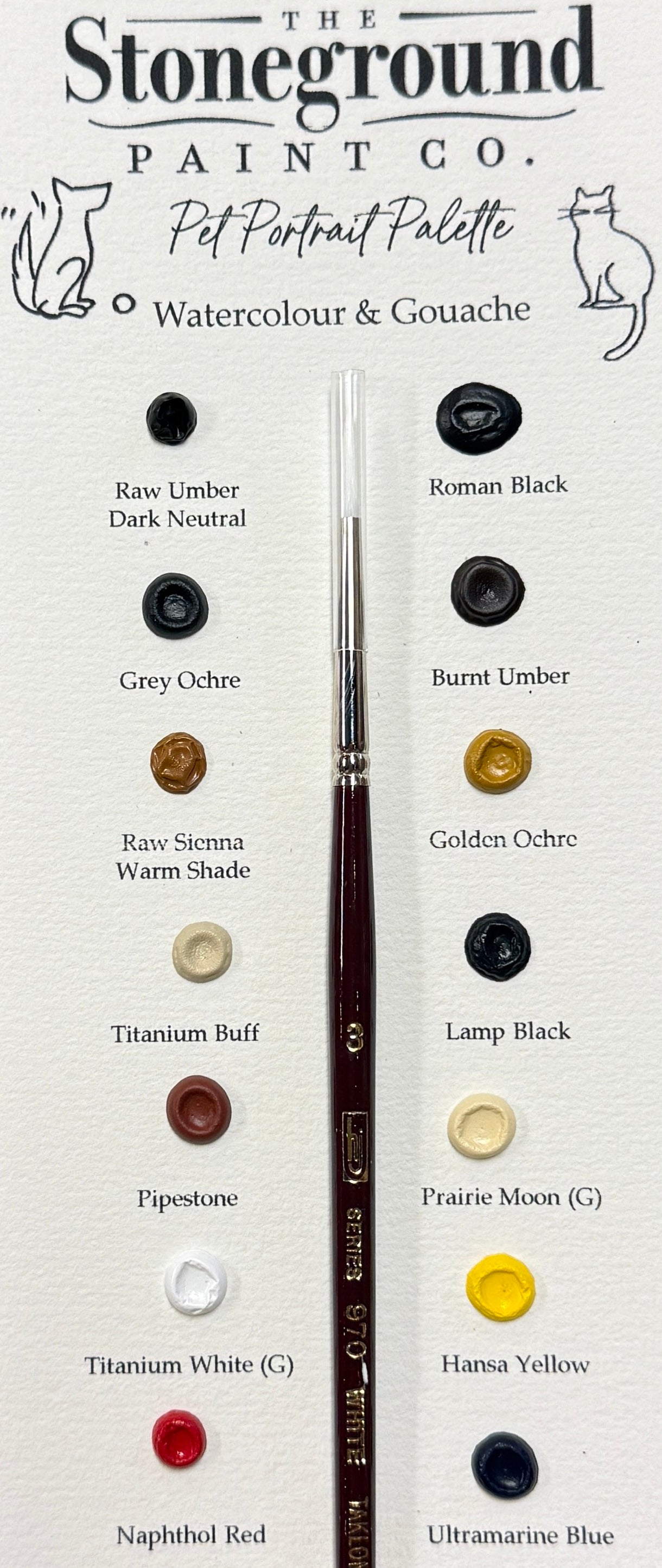 Pet Portrait - WC & Gouache ~14 Dot Card w/Brush